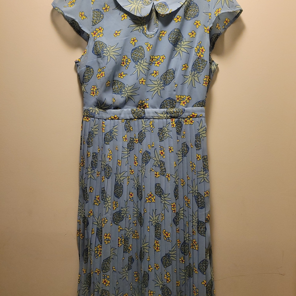 Modcloth Blue Dress with Pineapple and Floral Design